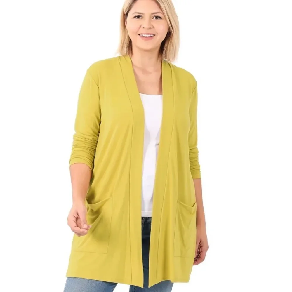 Women's Open Front Cardigan Sweater - Golden Wasabi